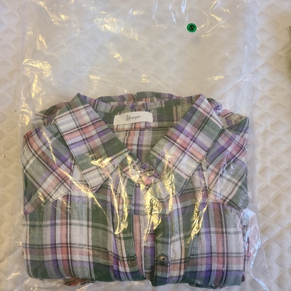Steezyer plaid button down short sleeved top New - Picture 8 of 8